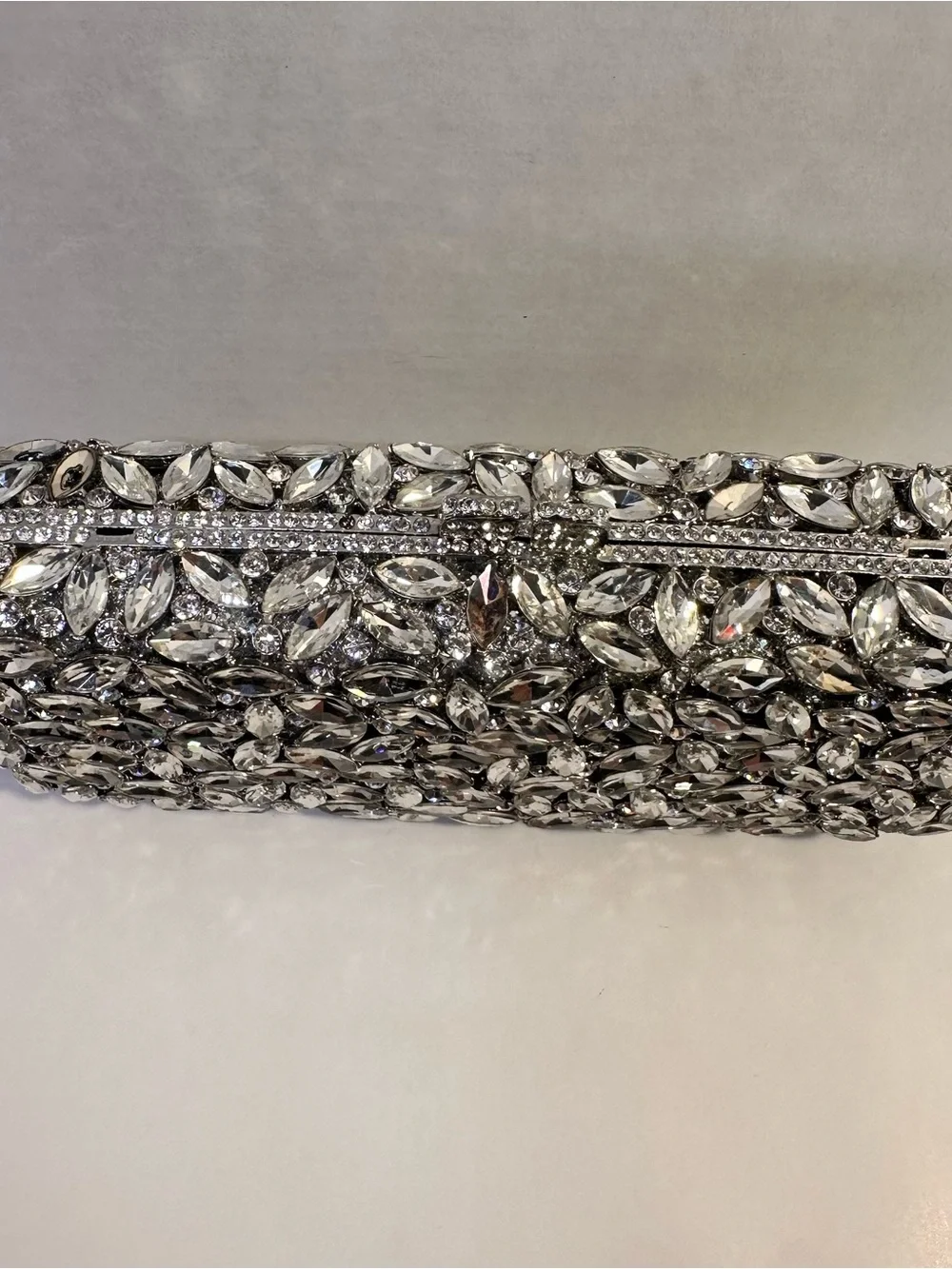 Crystal-Embellished Silver Evening Clutch - Designer Style